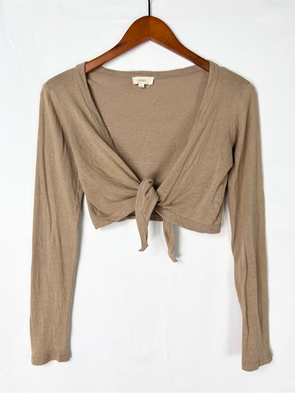 Ozma Dance Wrap Top Regen Silk Noil Jersey Size XS Tan USA